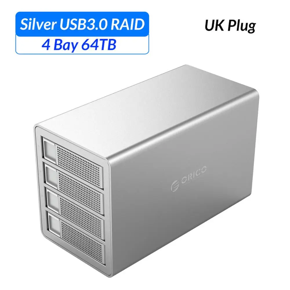 Sliver UK Plug ORICO 4 bay 3,5 ''док-станция для HDD USB3.0 to SATA с RAID 80 ТБ двойной чип HDD корпус 150W внутренний адаптер питания HDD Чехол - Цвет: Sliver UK Plug