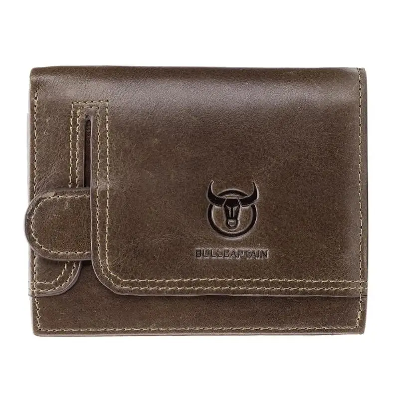 BULLCAPTAIN Bifold Short Wallet Men Clutch Casual Coin Purse Card Holder Multi-functional Cards Wallet intage Male Purse