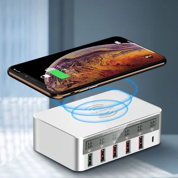 

Qi Wireless USB Charger 40W LED Display Quick Charge 3.0 Fast Charging Station For iPhone X Samsung Huawei 5 USB port PD Charger