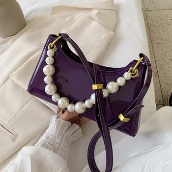 

Designer Girls Chain Armpit Handbags Vintage Black Baguette Shoulder Messenger Bag for Women Patent Leather Crossbody totes Bags