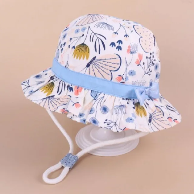 Summer Children Cotton Cartoon Bucket Cap For Boys Printing Floral Baby Girls Sun Hat Flower Kids Bonnet white bowknot