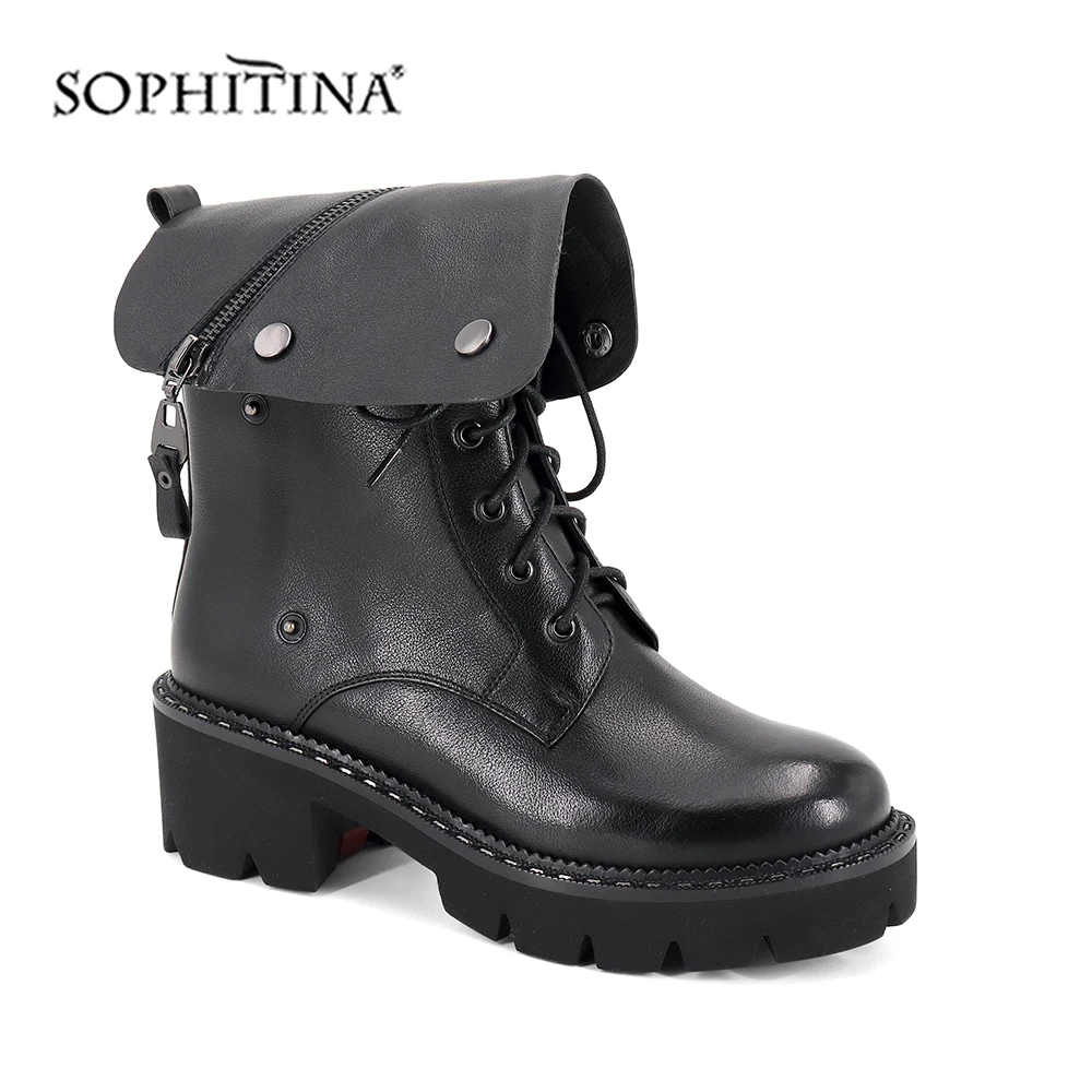 SOPHITINA/новые ботинки с металлическими украшениями; удобная обувь из высококачественной натуральной кожи с круглым носком; женские ботинки на квадратном каблуке; MC390