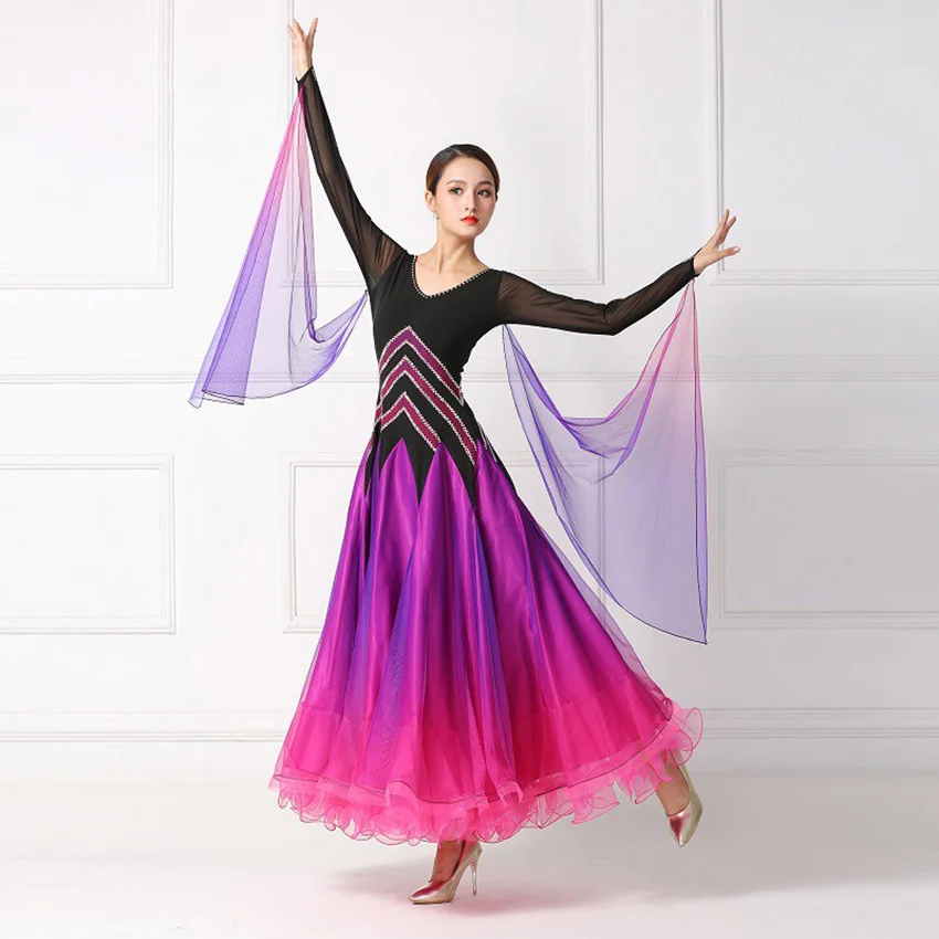 Gradient Ballroom Dance Dress Practice Clothes Modern dance one piece group clothes Flamenco rumba Samba waltz dress