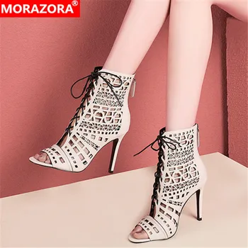 

MORAZORA 2020 new arrive women sandals hollow out genuine leather shoes thin high heels party prom shoes lady gladiator sandals