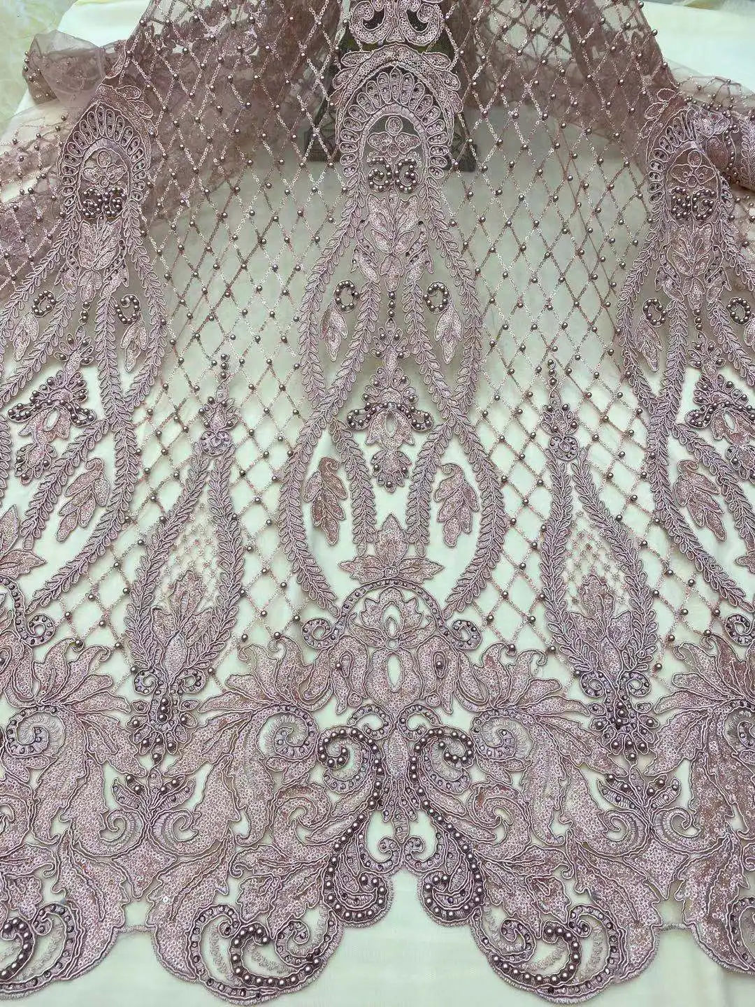 

High quality With beads Embroidery French tulle yarn/specail line embroidery African lace fabric for Party dresses wedding dress