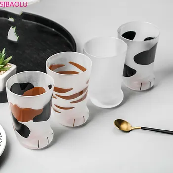 

Household Glass Water Cup Girl Cute Cartoon Cat Foot Cup Creative Cat Claw Cup Cat Paw Milk Juice Cup glassware for drinking
