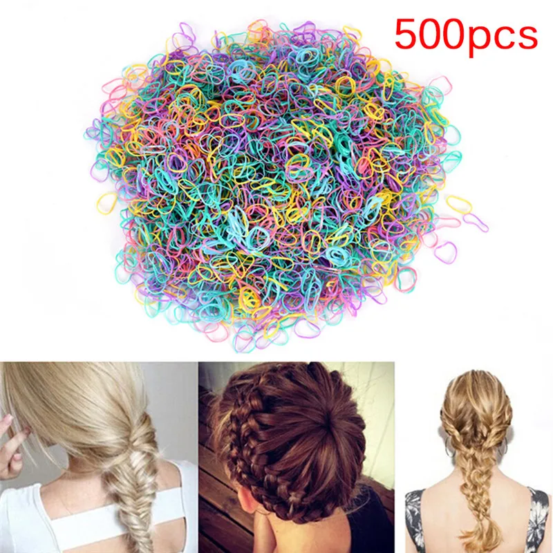 

500pcs/set Ties Braids Plaits Rubber Hairband Rope Ponytail Holder Elastic Hair