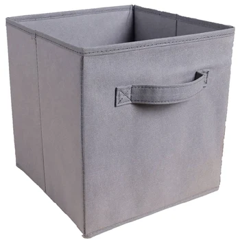 

Foldable Fabric Storage Box Square Bins Cloth Organizer Storage Baskets Folding Nursery Closet Drawer Features Dual Handles Gray