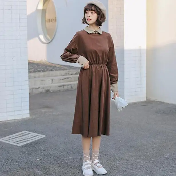 Mori Girl хлопковое вельветовое платье новинка 2020 весна-осень женские милые длинные