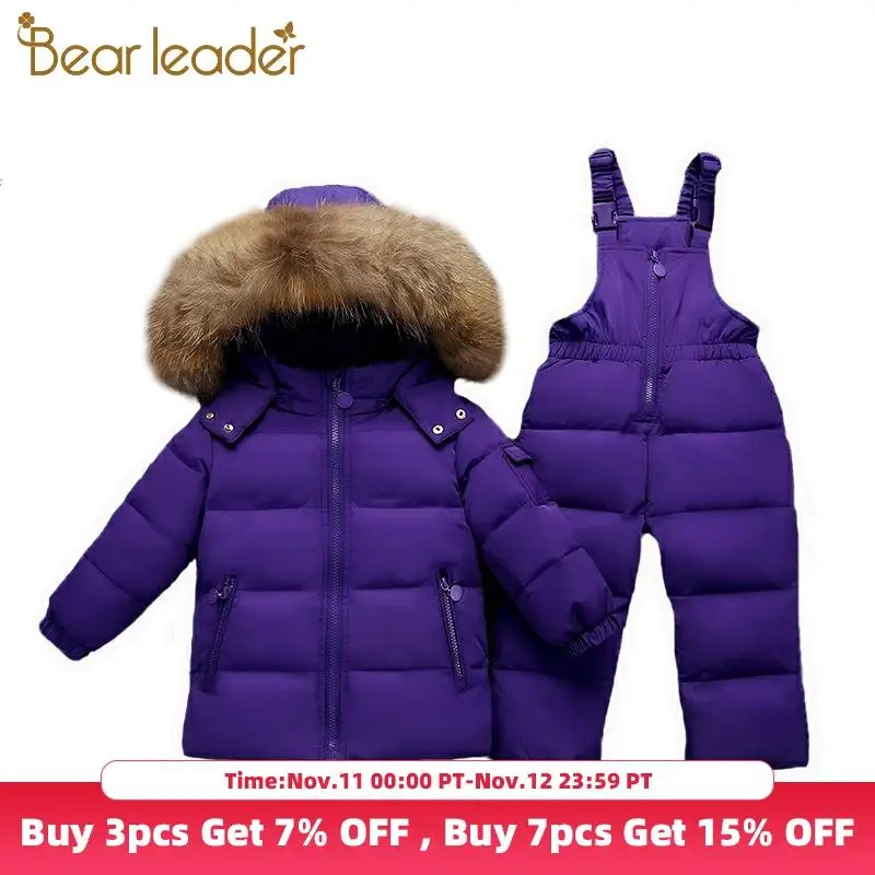 Bear Leader/новые зимние комплекты одежды для детей толстый пуховик комбинезон теплый