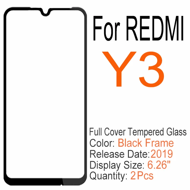 2 шт полное покрытие из закаленного стекла для Xiaomi redmi 6 6A 7 7A K20 Note 6 7 Pro, Защитное стекло для экрана для redmi S2 GO Y3 - Цвет: RedMi Y3 Black