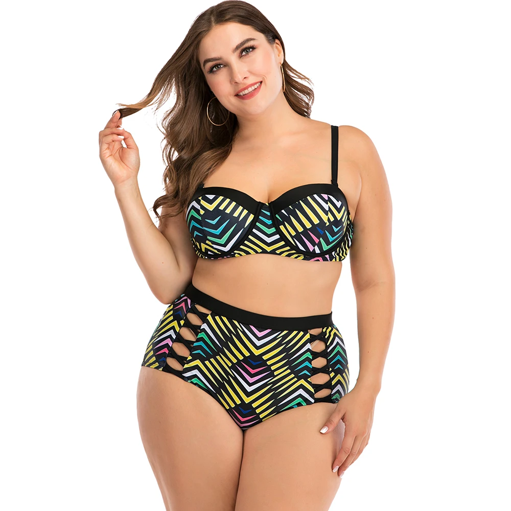 

Large Size Bikini Set High Waist CutOut Swimsuit Women Swimwear 2020 Sexy Bikinis Plus Size Beachwear Summer Bathing Suit Female