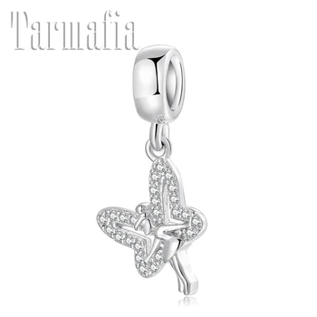 

New 925 Sterling Silver beautiful butterfly fairy clear CZ fine Pendant Beads Fit Original Women Charm Bracelet Jewelry making