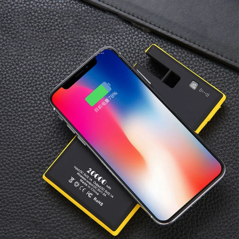 20000mAh беспроводной Солнечный внешний аккумулятор 2 USB светодиодный портативный водонепроницаемый аккумулятор зарядное устройство с держателем телефона