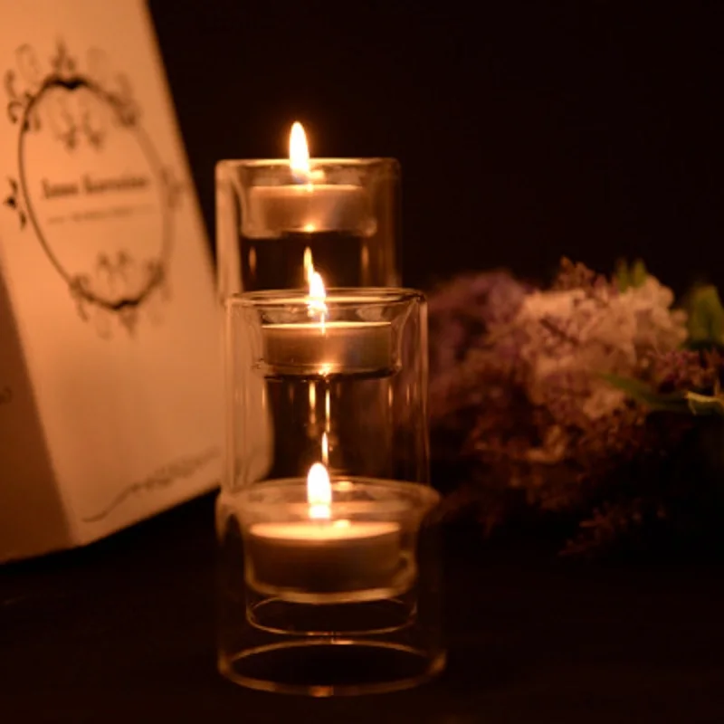 

New Romantic Wedding Candles Home Decoration Cylindricity Table Glass Candle Holder Christmas Candlestick Transparent Party Bar
