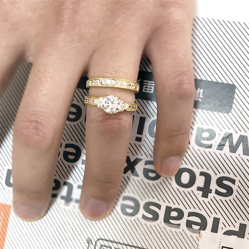 With Certificate Real 925 Sterling Silver 18K Gold Rings Set Natural 2.0ct Zirconia Gemstone Fine Jewelry Wedding Band for Women