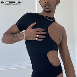 Fashion Casual Men Jumpsuits Hot Sale All-match Simple Undershirt Jumpsuits Male Sexy Short-sleeved Bodysuits S-5XL INCERUN 2021