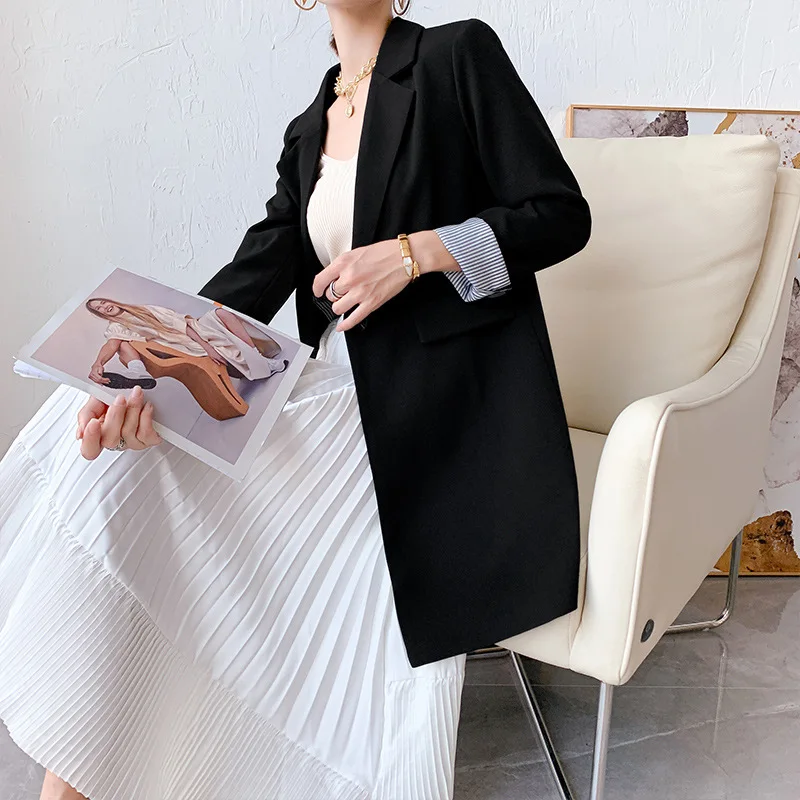 

Large size women's L-5XL temperament women's jacket Autumn and winter high quality black ladies blazer Mid-length suit Female