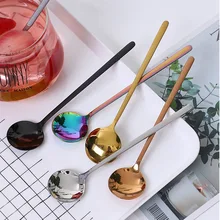 Новинка, круглая ложка с длинной ручкой, цветная ложка с длинной ручкой, столовые приборы, принадлежности для кофе, напитков, кухонный гаджет, чайные ложки