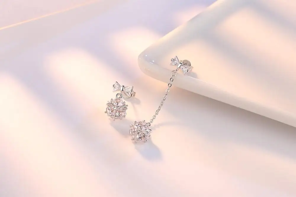 Серебряные висячие серьги ассиметричные один длинный короткий металлический висячие серьги металлический горный хрусталь для женщин и девушек ювелирные изделия подарок
