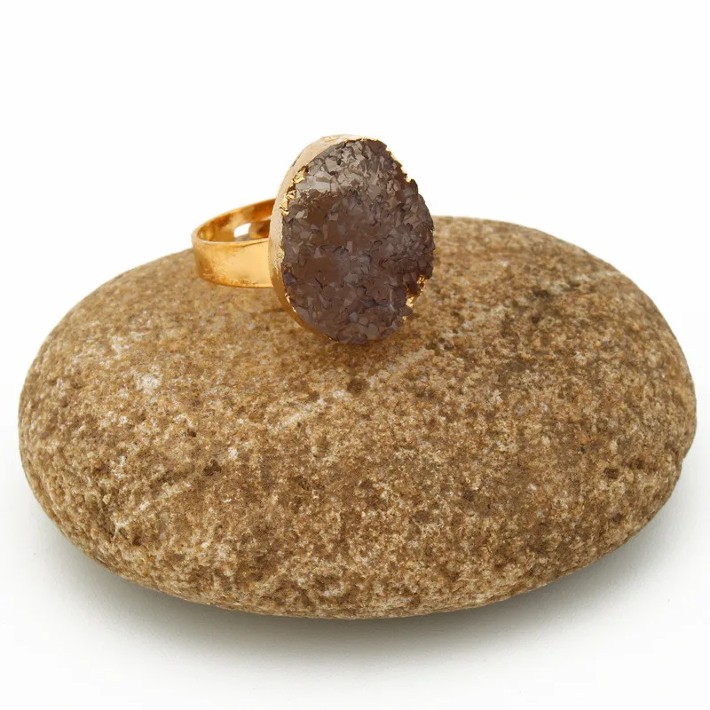 2020 New Resin Rings Geode Quartz Crystal Rings Oval Pink Blue Ring Gold Plated Rings For Women Accessories Jewelry (7)