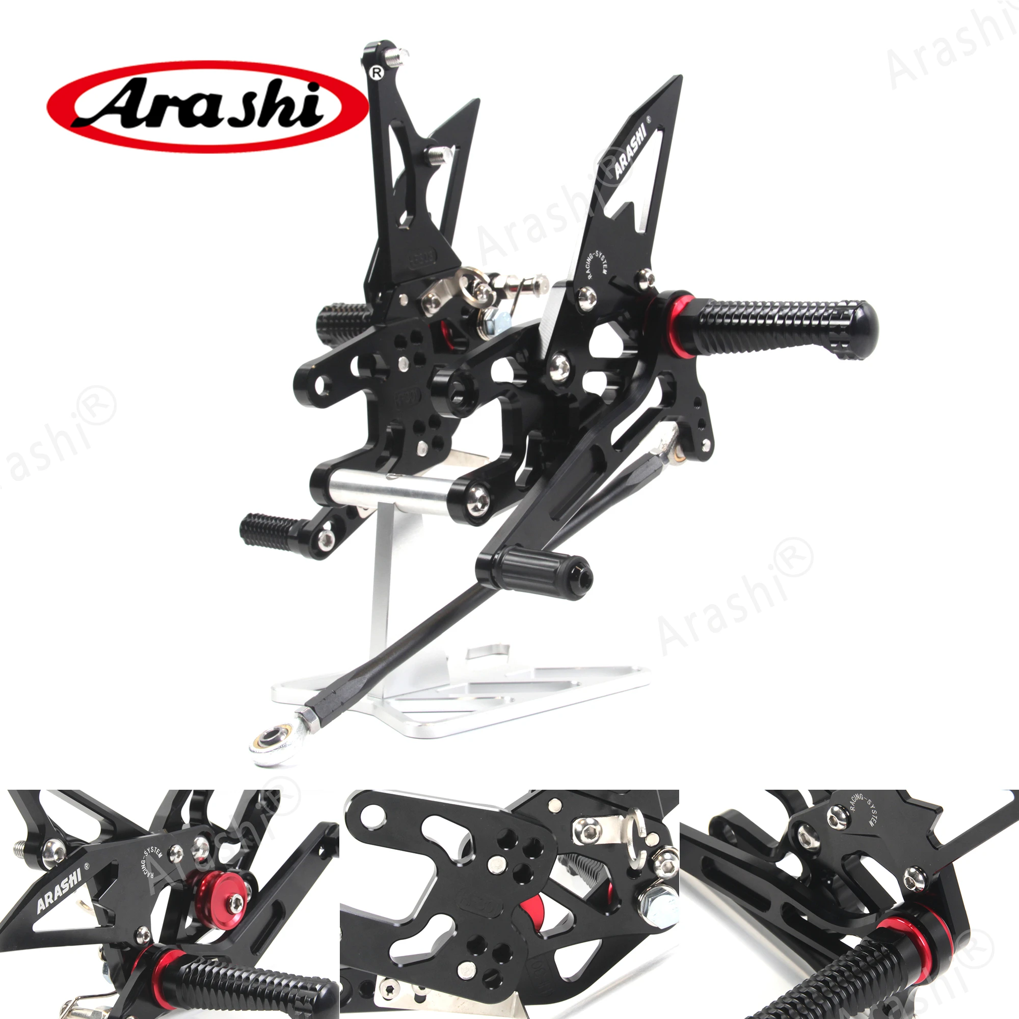 Motorcycle Rearsets CNC Adjustable Rear Foot Pegs Footrest For Kawasaki ZX10R ZX-10R 2004 2005,Black 