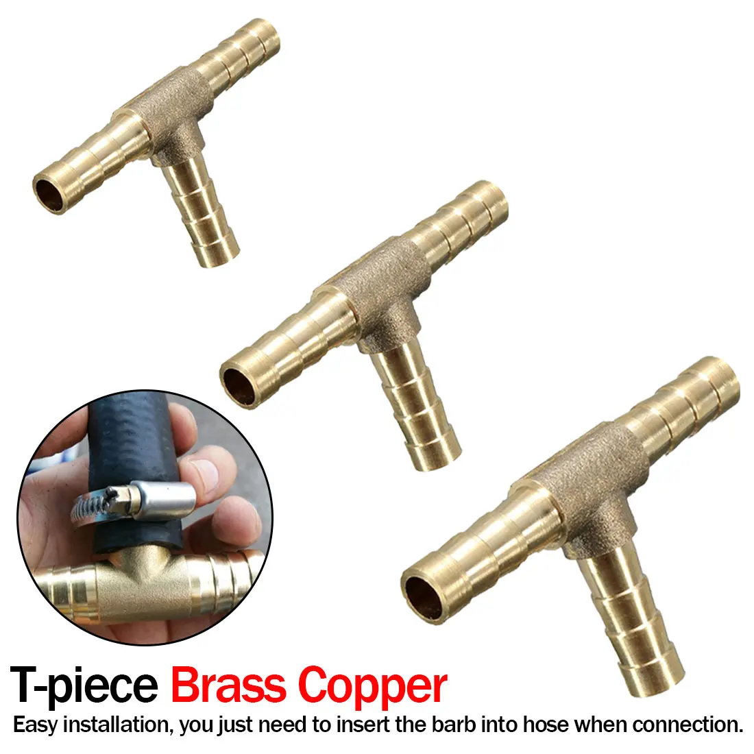 

T-Shape Brass Barb Hose Fitting Tee 4mm 6mm 8mm 10mm 3 Way Hose Tube Barb Copper Barbed Coupling Connector Adapter