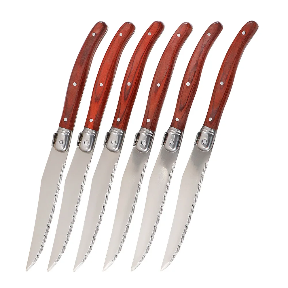 Jaswehome 4-12pcs Serrated Steak Knife Set Steel Sharp Table Knife Wood  Handle Full Tang Steel Laguiole Dinner Knife