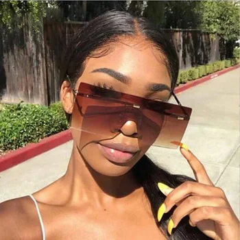 

Fashion Oversized Sunglasses Women Retro Vintage Metal Sun glasses Luxury Brand Design Rimless Eyewear oculos de sol feminino