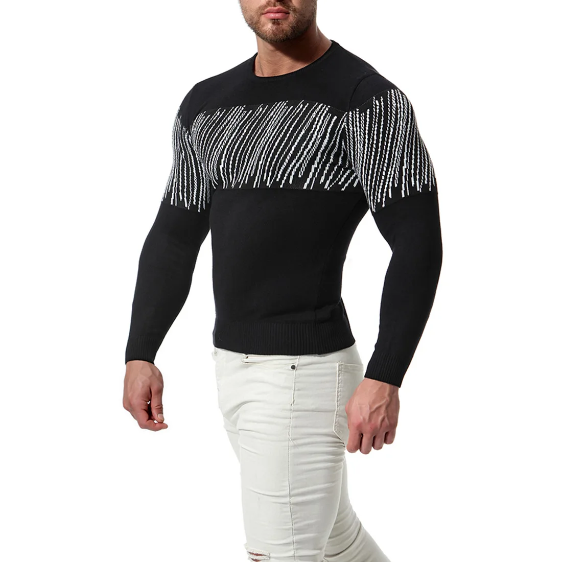 Новые осенние Для мужчин с круглым вырезом и рукавами свитер Slim Fit шерстяная рубашка для детей, свитер Для мужчин