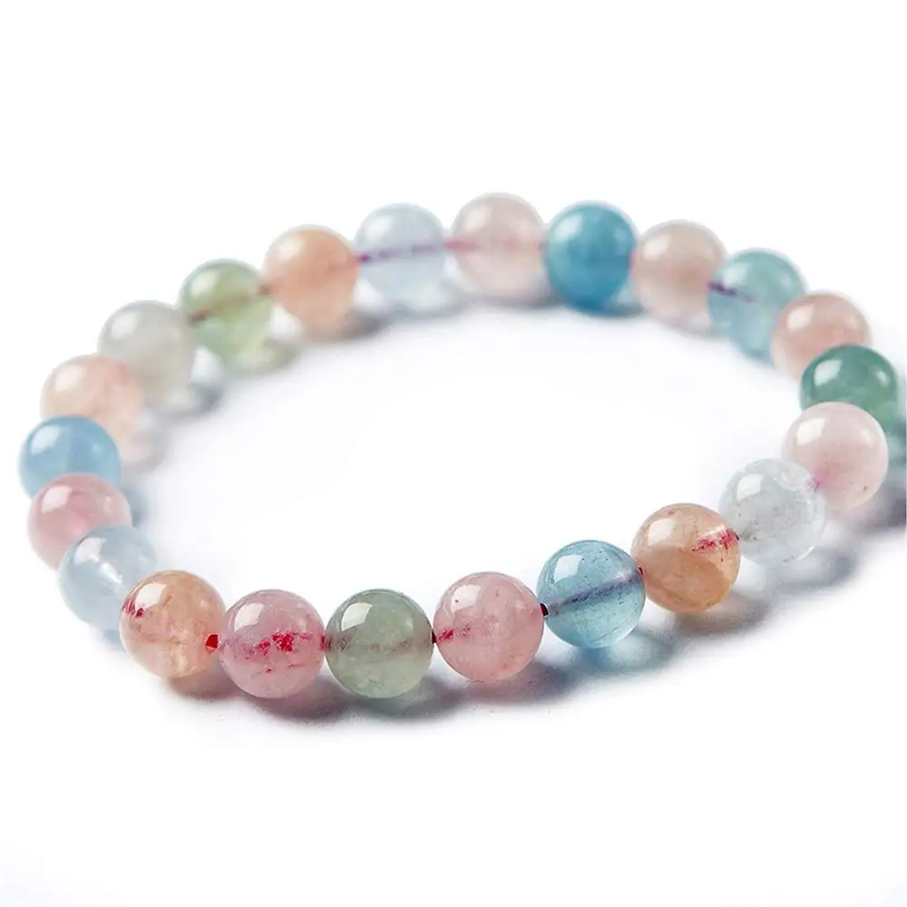 

9mm Natural Colorful Morganite Beryl Bracelet For Women Lady Men Gift Crystal Round Beads Stone Gemstone Strands Jewelry AAAAA