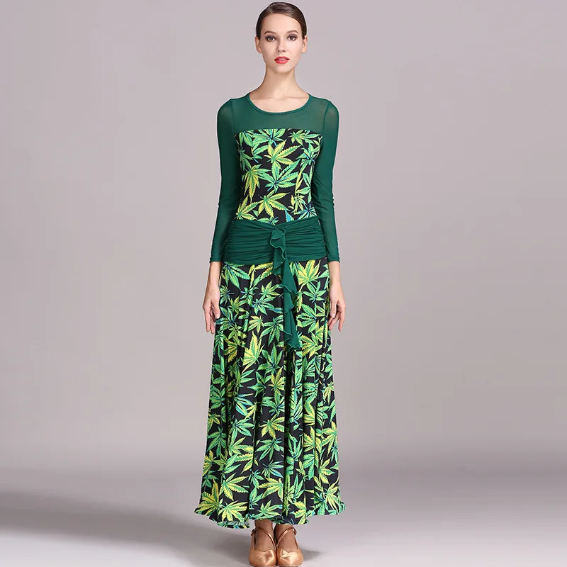 ODBD1078 женское элегантное платье с принтом для танцев - Цвет: Green printed
