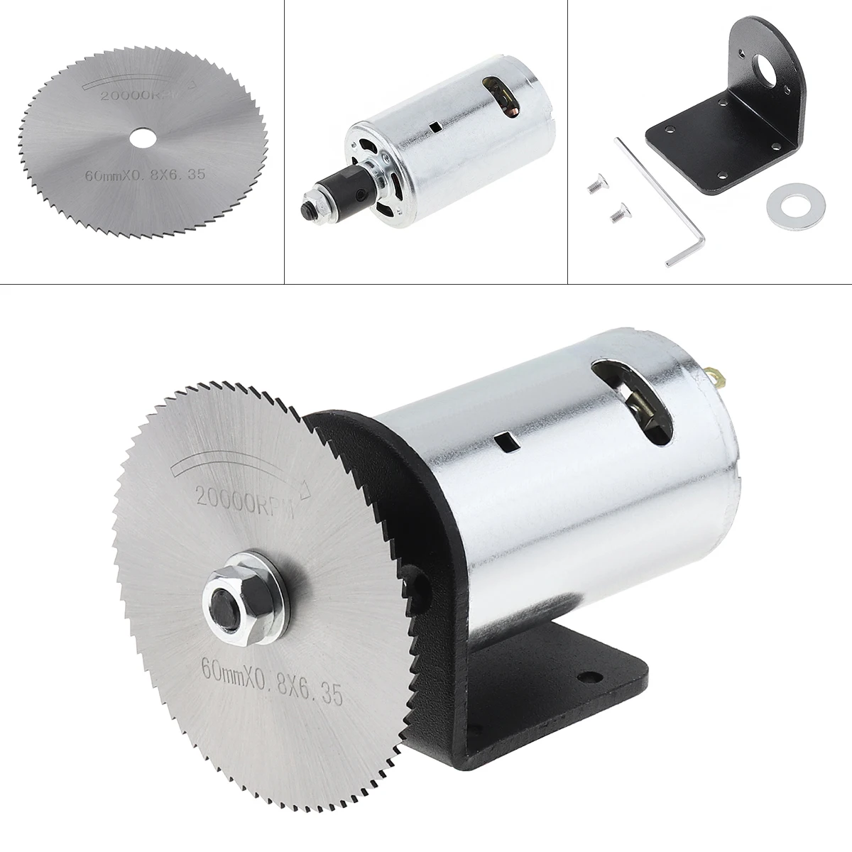 24V 555  50 / 60Hz Motor Table Saw Kit with Ball Bearing Mounting Bracket and 60mm Saw Blade for Cutting / Polishing / Engraving