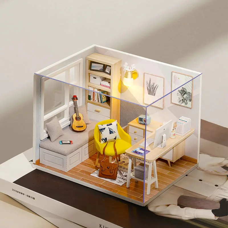 

Kids Toys Wooden DollHouses Miniatures Kit Dollhouse Furniture Accessories Mini Doll Houses Casa Dust Cover Toys For Kids Gift
