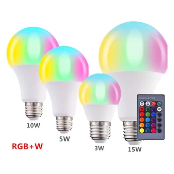 

E27 RGB LED Bulb Lights RGB Lampada 3W 5W 10W 15W Changeable Colorful RGBW LED Lamp With IR Remote Control 110V 220V Spotlight