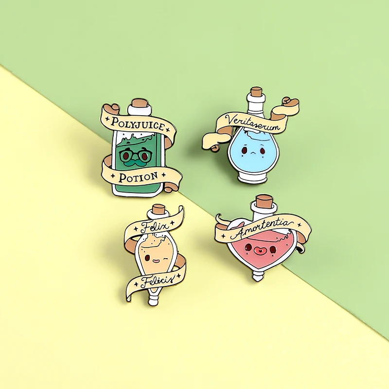 Magical potion pinsbadges in four different colours