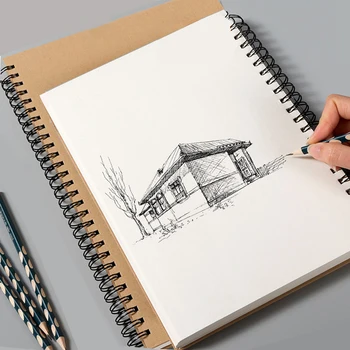

60Sheets Sketch Paper Sketchbook for Painting Hard Cover Spiral Coil Kraft Paper Notebook Student Note Pad Book Memo Art Supplie