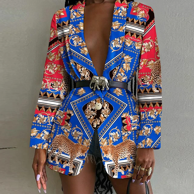Turn-down Collar All Over Print Single Button Blazer Women Casual Jacket Elegant Abstract Graphic Work Coat Blazers For Women 06
