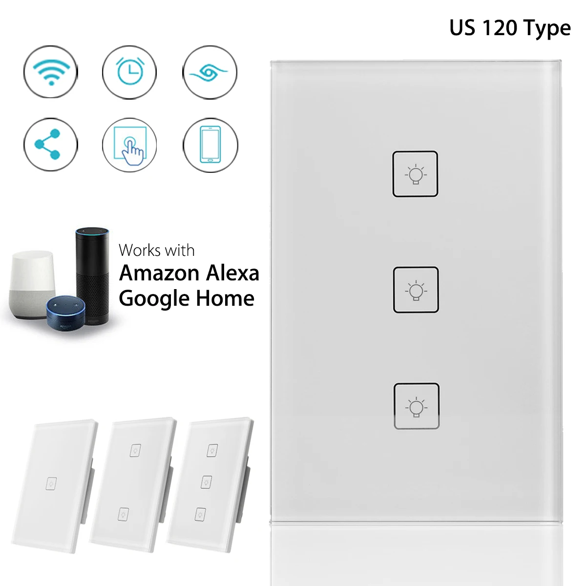 

Smart Panel Switch AC 100-240V 1/2/3 Gang 10A US Smart Home APP Remote Control Wi-Fi Connection For Google Home Amazon Alexa