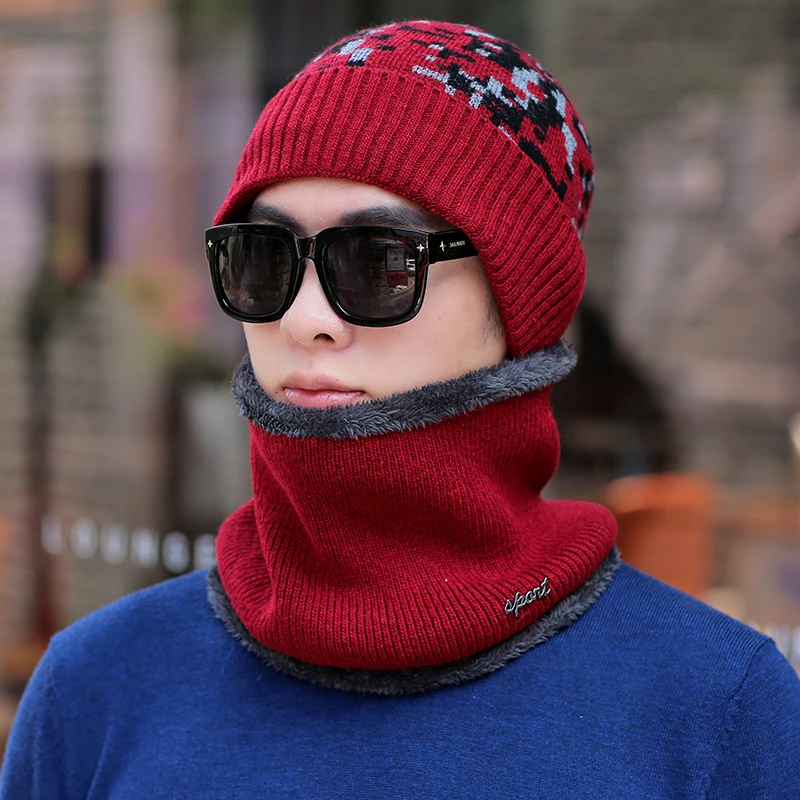Зимние шапочки для мужчин шарф вязанные шапки кепки маска Warm капот Теплые Мешковатые зимние шапки для мужчин женщин шерсть Skullies шапочки шапки