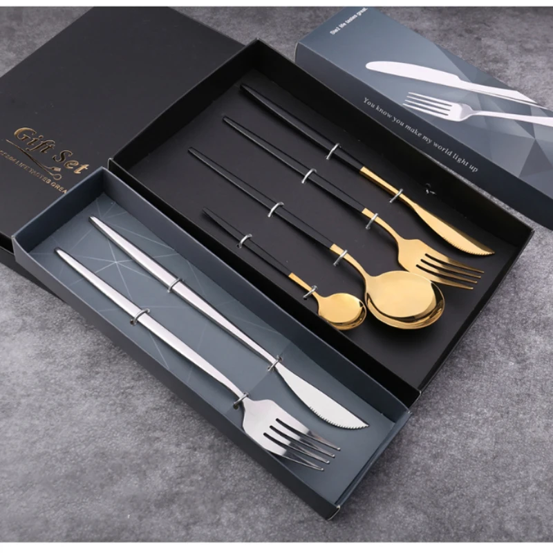 4Pcs/set Black Cutlery Set Stainless Steel Dinnerware Set Gold Flatware Fork Knife Spoon Wedding Silverware Set Drop Shipping