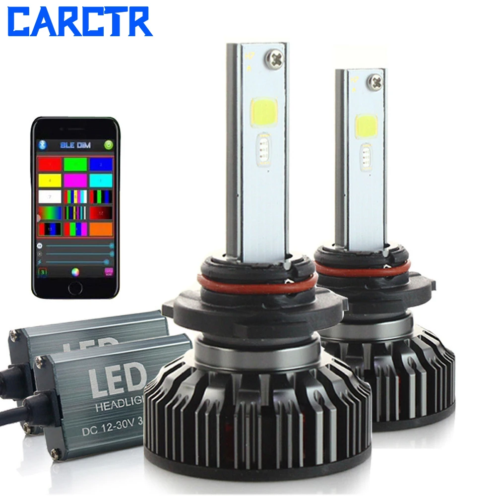 Из 2 предметов RGB Bluetooth App светодиодный фары для автомобиля H7 светодиодный лампы H1/3/4/11/9/8 9004/5/6/7, D1/D3 D2/D4 7 цветов 3800LM автомобильных огней