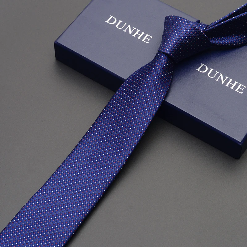 High Quality New Silk Formal Wedding Ties for Men Tie slim 6cm Necktie Designers Brand Deep Blue Neck Tie with Gift Box