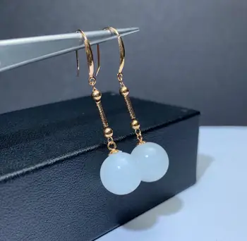 

SHILOVEM 18k yellow gold Natural white Jasper drop earrings classic fine Jewelry women wedding gift plant 8*8mm myme0808643hby