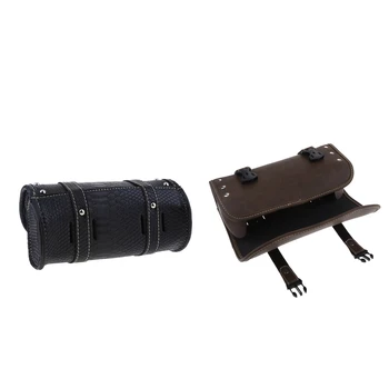 

2pcs Motorcycle Front Forks Saddle Bags Saddlebags Panniers - Waterproof PU Leather Tool Bag Roll Organizer (Brown and Black)