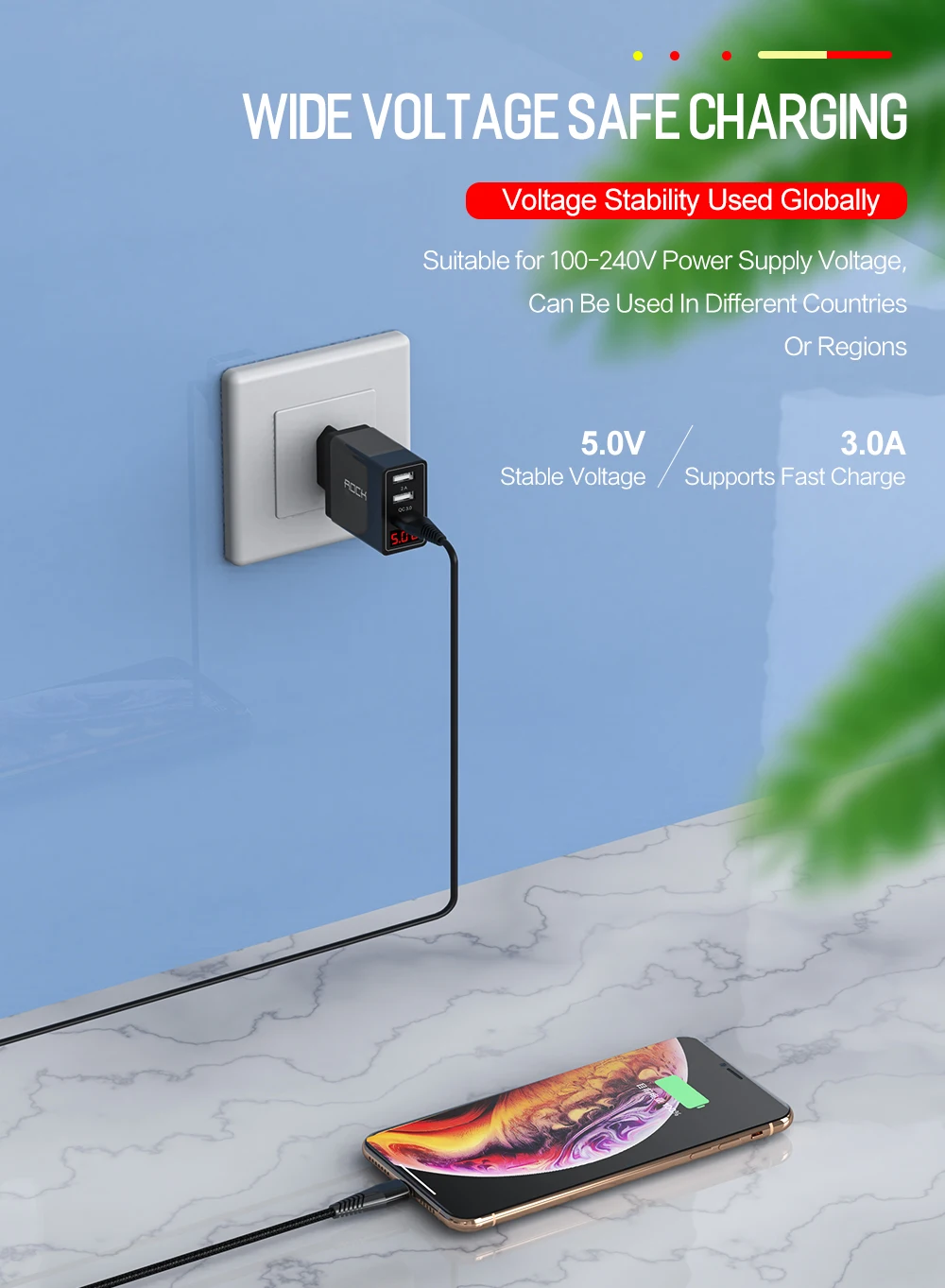 ROCK QC3.0 Быстрая Зарядка телефона USB зарядное устройство 30 Вт Светодиодный светильник дисплей QC Turbo Быстрая зарядка для iPhone Xiaomi Mi 9 huawei P30 Pro