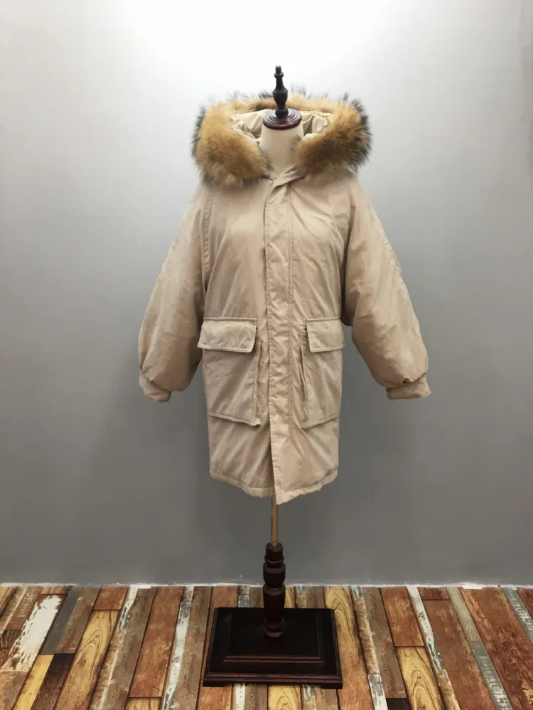 New Style Korean-style Fashion Large Fur Collar off Season down Jacket Women's Mid-length over-the-Knee Large Pocket Slim F