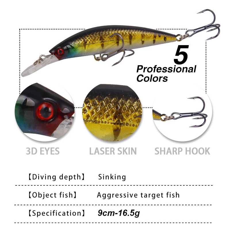 WESTBASS 1PCS Sinking Minnow Bait 9cm-16.5g Trolling Fishing Lure Bass Hard  Wobblers Artificial Jerkbait Lurre Bass Isca Pesca