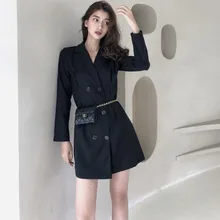 Fashion Sashes Female Blazer Mujer Femme Notched Full Sleeve Black Woemn Jacket Autumn Loose Dress Suit Streetwear Women Suits