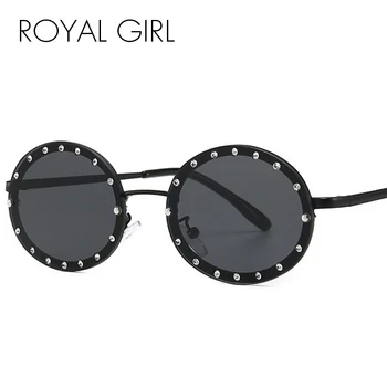 

ROYAL GIRL Fashion Women Brand Metal Round Sunglasses Women Designer Frameless Decorative Diamond Sun Glasses Female ss178